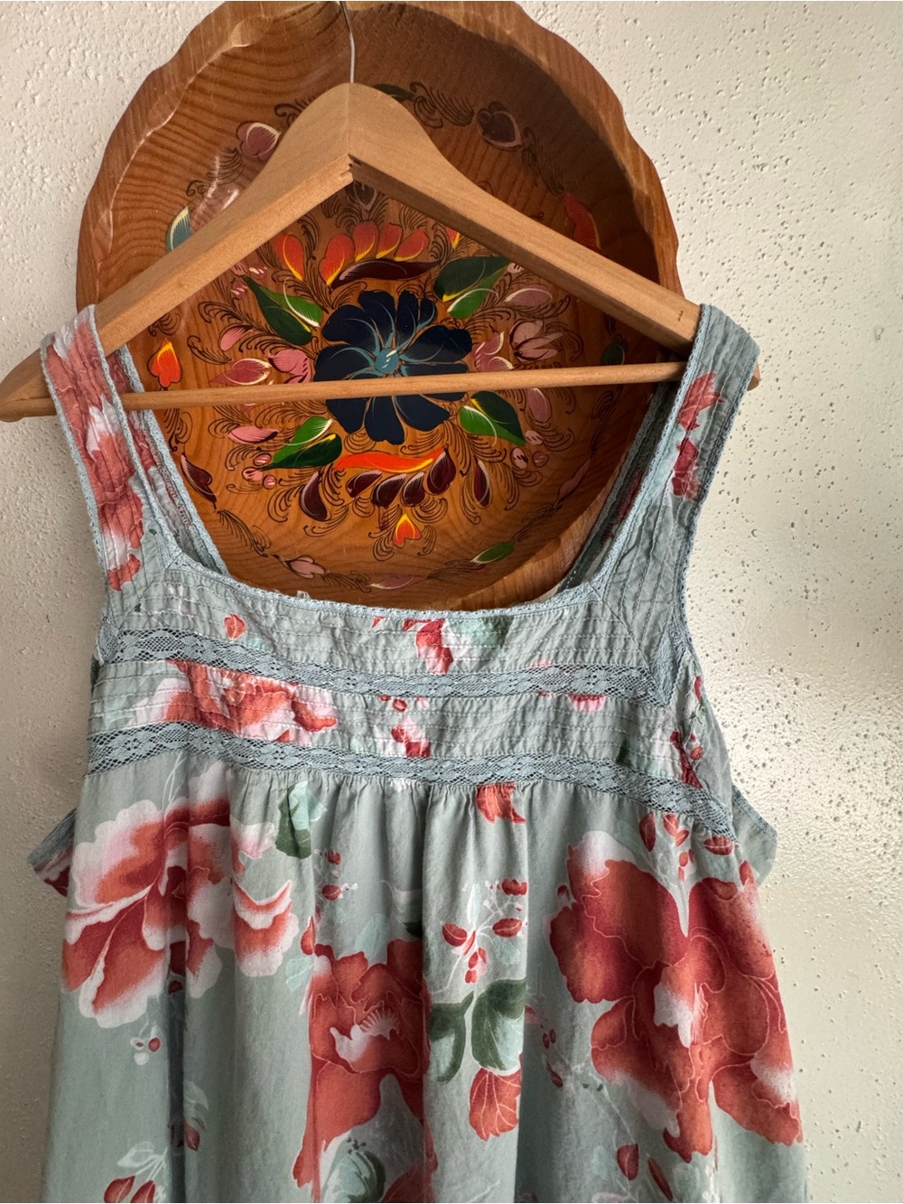 Soft Surroundings Floral Summer Lounge Dress in Mint with Coral Blooms Size 3X - Picture 4 of 11
